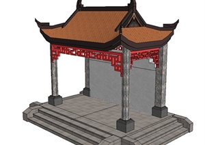 古典中式长方形亭子设计SU(草图大师)模型