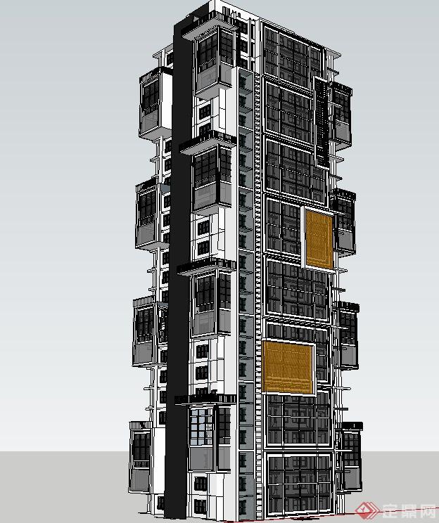 某现代居民多层住宅建筑设计su模型(1)