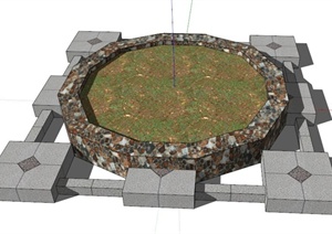 园林景观矩形圆形树池SU(草图大师)模型