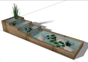 园林景观木制叠水池设计SU(草图大师)模型