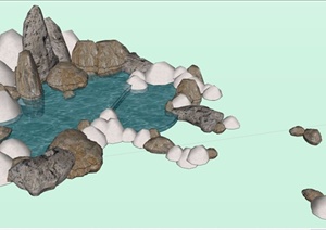 园林景观生态水池设计SU(草图大师)模型