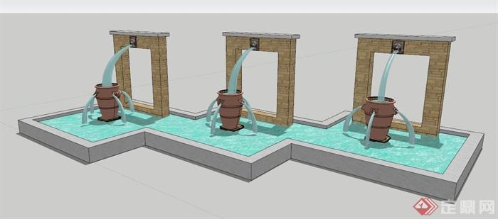 现代景观喷泉设计su模型(1)