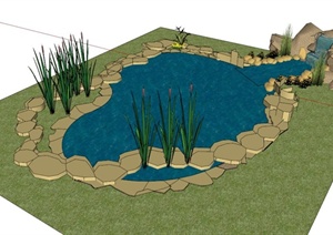 现代园林景观水池SU(草图大师)模型
