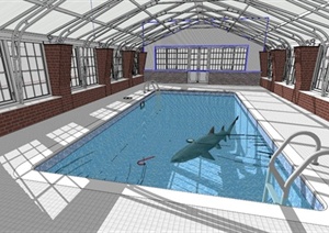 现代风格游泳馆游泳池建筑设计SU(草图大师)模型