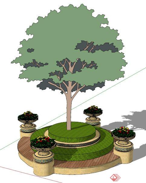园林景观圆形树池su模型(1)