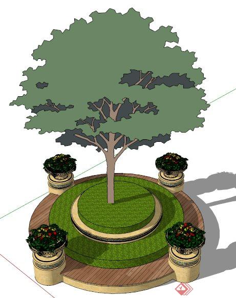 园林景观圆形树池su模型(2)