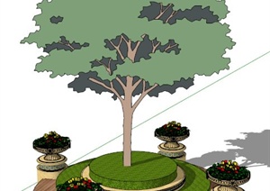 园林景观圆形树池SU(草图大师)模型