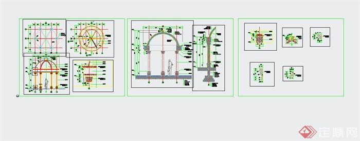 某圆顶亭子节点设计cad施工图（含实景照片）(3)
