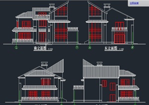 某两层坡屋顶式别墅建筑设计CAD方案图