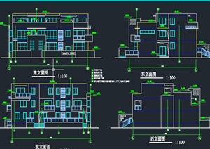 现代某三层联排平房住宅建筑设计CAD方案图