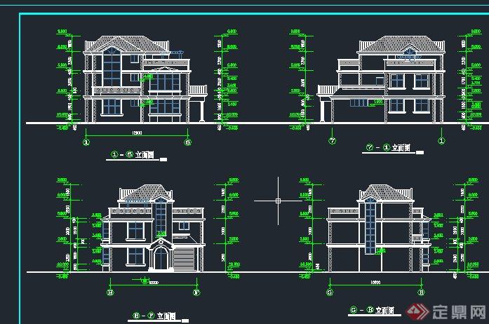 某简欧风格两层坡屋顶住宅别墅建筑设计CAD方案图(1)