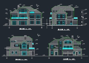 某两层砖砌洋房别墅建筑设计CAD施工图
