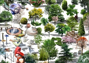 乔木植物、雕塑PSD素材