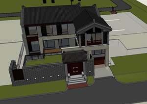 某现代中式联排住宅建筑设计（含SU(草图大师)模型、cad详细施工图）