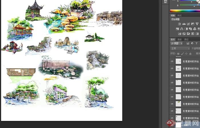 园林景观节点亭子、水景、景墙、小品等素材设计PSD图(2)