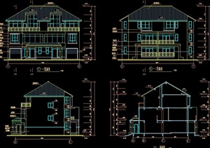 某欧式两层并排别墅建筑设计CAD图