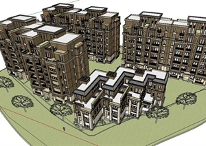 某欧式多层住宅 的小区建筑设计SU(草图大师)模型