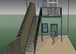 建筑节点楼梯、围墙、门窗设计SU(草图大师)模型