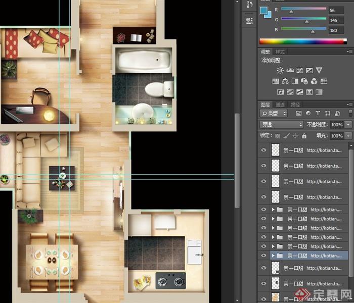 某一室一厅住宅空间设计PSD彩平图(2)