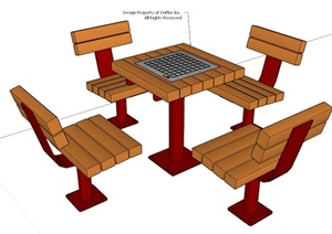 某现代风格户外桌凳组合SU(草图大师)模型