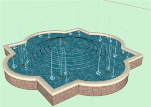 现代风格多边形喷泉叠水水景SU(草图大师)模型