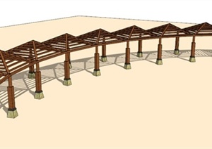 现代木制弧形廊架设计SU(草图大师)模型