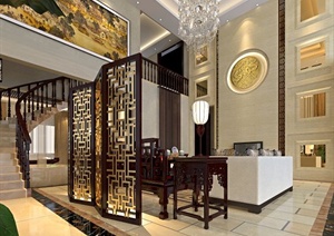 中式风格别墅室内设计效果图