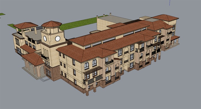 西班牙风格幼儿园建筑设计su模型