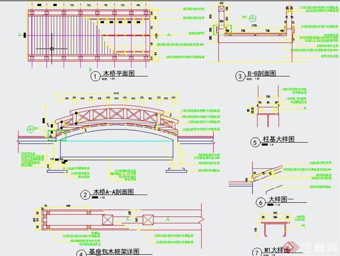 园林景观节点木质拱桥设计CAD施工图(1)