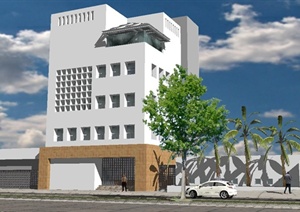 某现代小办公楼建筑设计SU(草图大师)模型