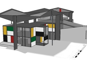 某现代小型办公楼建筑设计SU(草图大师)模型