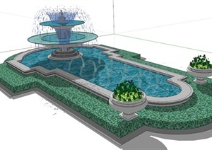 现代风格景观喷泉水池SU(草图大师)模型