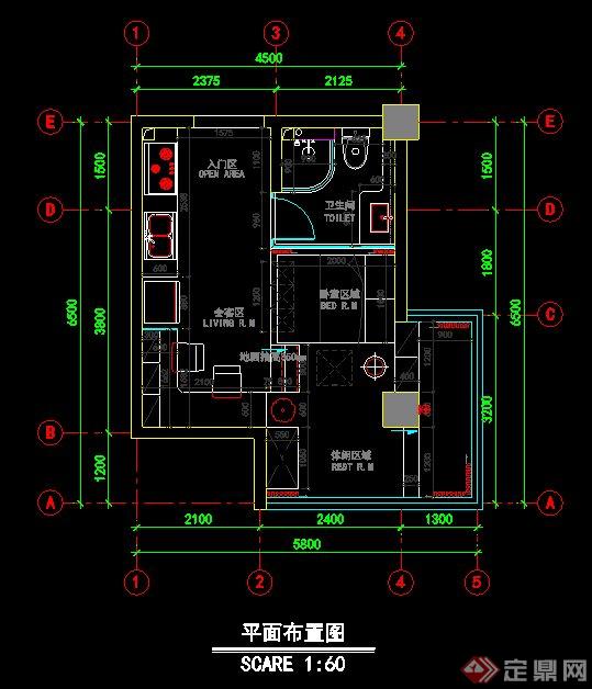 现代简约单身公寓室内设计方案(带效果图）(4)