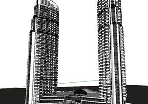 现代高层双塔办公楼建筑设计SU(草图大师)模型