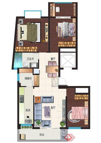 三室两厅住宅设计PSD户型图(1)