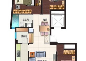三室两厅住宅设计PSD户型图