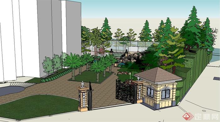 某欧式住宅楼前楼庭院花园景观设计su模型(2)