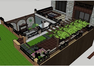 住宅屋顶花园及庭院景观设计SU(草图大师)模型