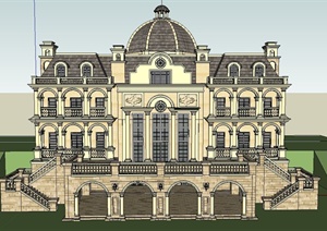 某欧式三层双拼别墅建筑设计SU(草图大师)模型