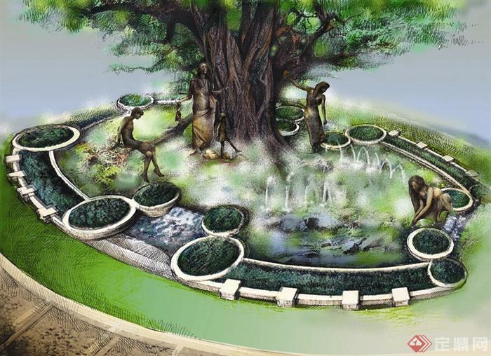 树池,抽象画,树池池塘