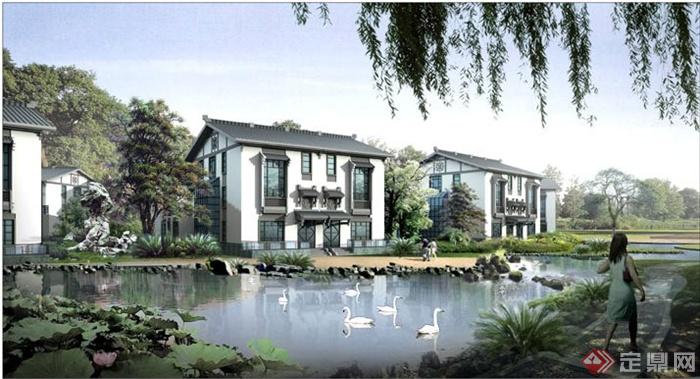 现代中式风格别墅小区建筑规划方案(2)