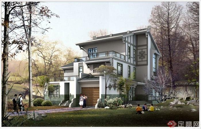 现代中式风格别墅小区建筑规划方案(3)