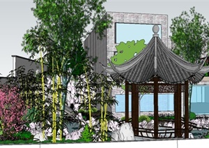 现代中式后花园设计SU(草图大师)模型