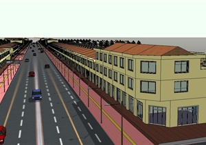 某现代城市商业街两层建筑设计SU(草图大师)模型