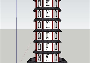 某古典中式七层佛塔建筑设计SU(草图大师)模型