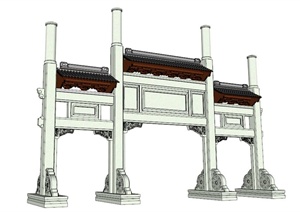 中式古建牌坊设计SU(草图大师)模型