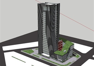 现代独特 高层办公大楼设计SU(草图大师)模型