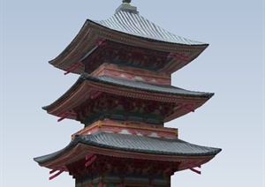 某古典中式四角塔建筑设计SU(草图大师)模型