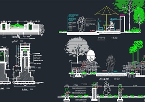 园林景观节点景墙、花钵设计CAD立面图