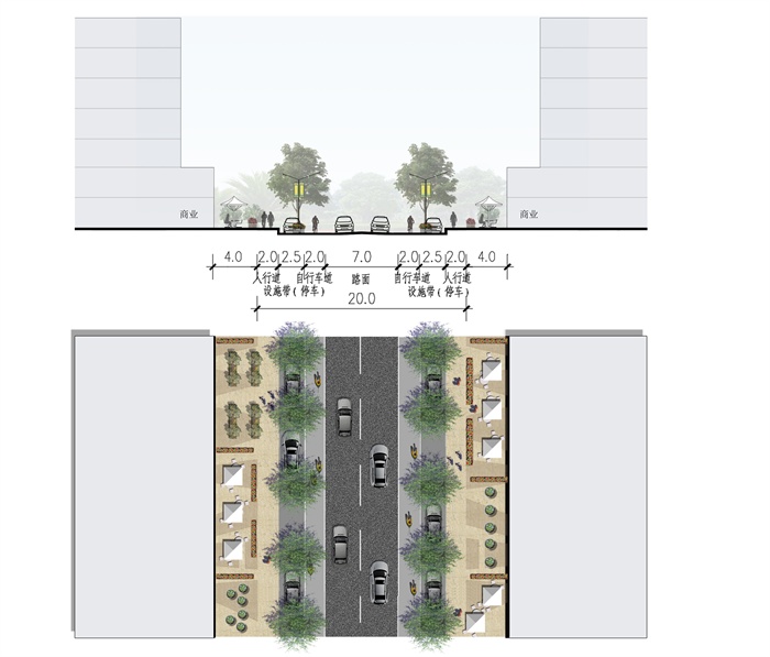 沿街商业道路平面和断面设计JPG与PSD效果图1